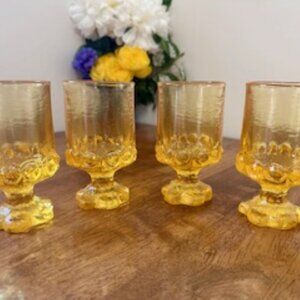 Tiffin Franciscan Madeira Cornsilk Yellow Goblets  - 4 Vintage‎ Textured Glasses